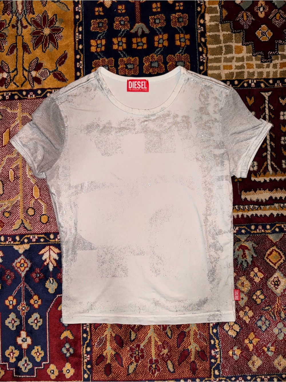 Diesel White Tee with Silver Graphic Detail